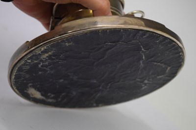 Lot 85 - George V silver-mounted capstan pocket watch inkwell with castellated edge