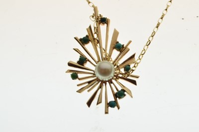 Lot 50 - 9ct gold, pearl and turquoise 'sunburst' pendant