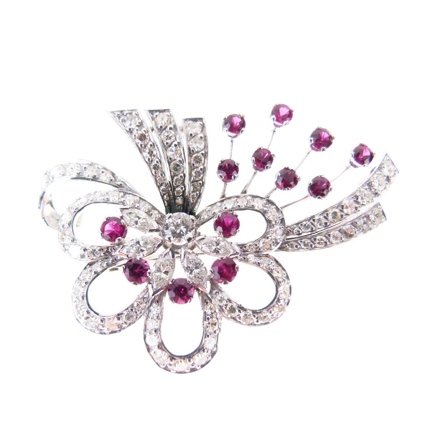 Lot 26 - Diamond and ruby brooch