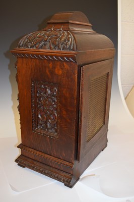 Lot 643 - Winterhalder & Hofmeier - Large German carved oak triple fusee chiming bracket clock