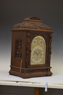 Lot 643 - Winterhalder & Hofmeier - Large German carved oak triple fusee chiming bracket clock
