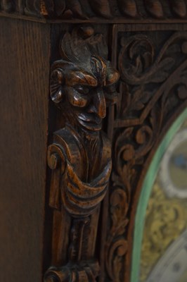 Lot 643 - Winterhalder & Hofmeier - Large German carved oak triple fusee chiming bracket clock