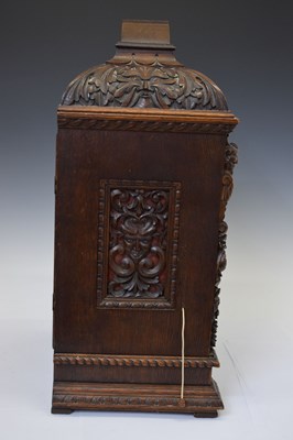 Lot 643 - Winterhalder & Hofmeier - Large German carved oak triple fusee chiming bracket clock