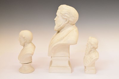 Lot 345 - Large Robinson and Leadbeater Parian bust of Charles Spurgeon and two smaller busts