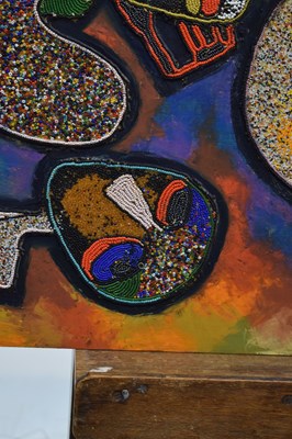 Lot 774 - Chief Jimoh Buraimoh (Nigerian, b. 1943) - Figural abstract beadwork on panel