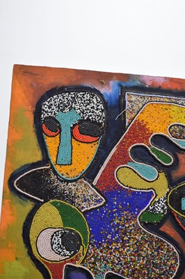 Lot 774 - Chief Jimoh Buraimoh (Nigerian, b. 1943) - Figural abstract beadwork on panel