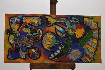 Lot 774 - Chief Jimoh Buraimoh (Nigerian, b. 1943) - Figural abstract beadwork on panel