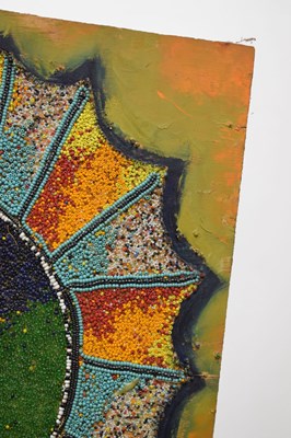 Lot 774 - Chief Jimoh Buraimoh (Nigerian, b. 1943) - Figural abstract beadwork on panel