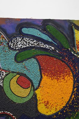 Lot 774 - Chief Jimoh Buraimoh (Nigerian, b. 1943) - Figural abstract beadwork on panel