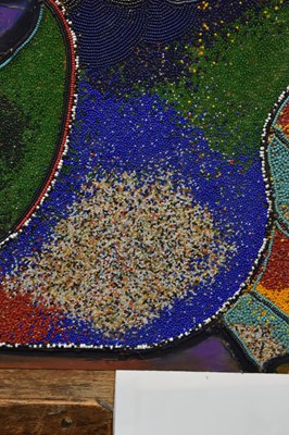 Lot 774 - Chief Jimoh Buraimoh (Nigerian, b. 1943) - Figural abstract beadwork on panel
