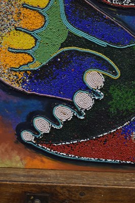 Lot 774 - Chief Jimoh Buraimoh (Nigerian, b. 1943) - Figural abstract beadwork on panel