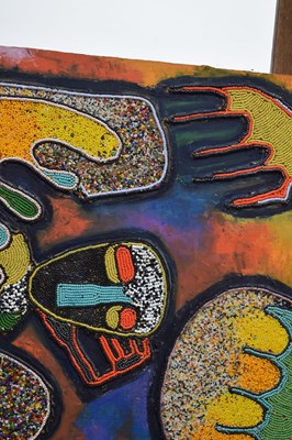 Lot 774 - Chief Jimoh Buraimoh (Nigerian, b. 1943) - Figural abstract beadwork on panel