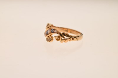 Lot 22 - Circa 1900, sapphire, seed pearl and rose cut diamond 18ct gold ring