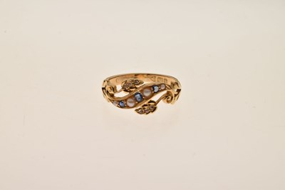 Lot 22 - Circa 1900, sapphire, seed pearl and rose cut diamond 18ct gold ring