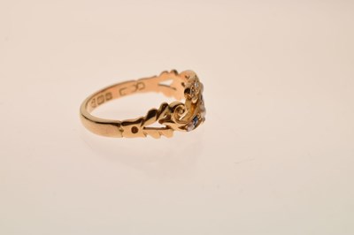 Lot 22 - Circa 1900, sapphire, seed pearl and rose cut diamond 18ct gold ring