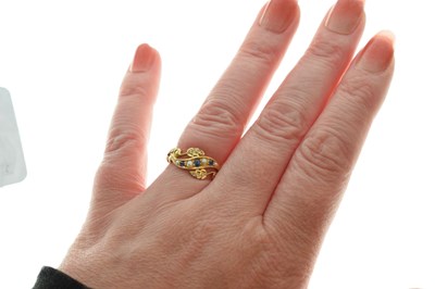 Lot 22 - Circa 1900, sapphire, seed pearl and rose cut diamond 18ct gold ring