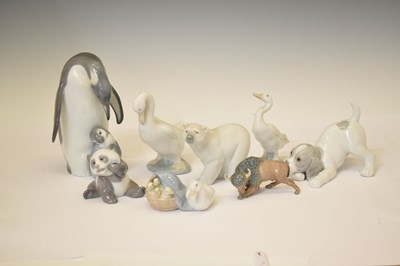 Lot 538 - Lladro - Group of seven porcelain animals and one Nao figures