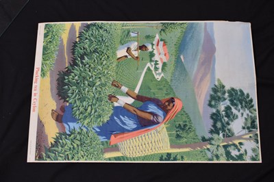 Lot 260 - Circa 1950s Ceylon Tea poster, 'Plucking tea in Ceylon'