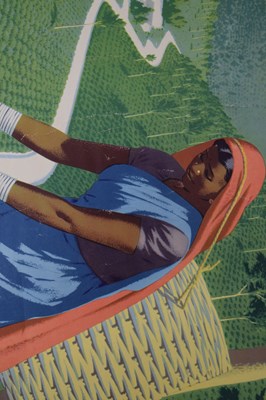 Lot 260 - Circa 1950s Ceylon Tea poster, 'Plucking tea in Ceylon'