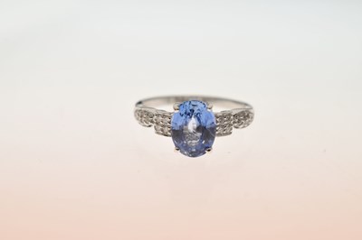 Lot 41 - 18ct white gold, oval sapphire and diamond ring