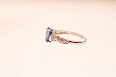 Lot 41 - 18ct white gold, oval sapphire and diamond ring