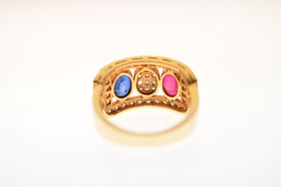 Lot 18 - Ruby, sapphire and diamond Indian yellow metal ring
