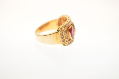 Lot 18 - Ruby, sapphire and diamond Indian yellow metal ring