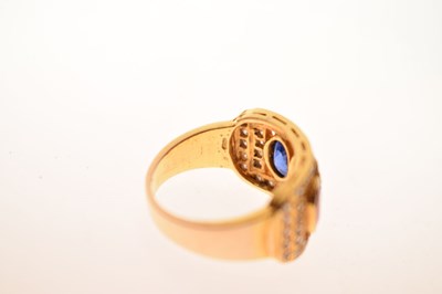 Lot 18 - Ruby, sapphire and diamond Indian yellow metal ring