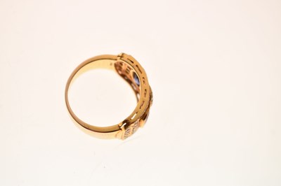 Lot 18 - Ruby, sapphire and diamond Indian yellow metal ring