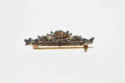 Lot 33 - Early 20th century French diamond, ruby, emerald and pearl floral brooch