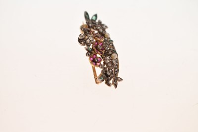 Lot 33 - Early 20th century French diamond, ruby, emerald and pearl floral brooch