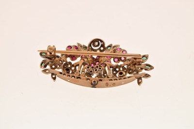 Lot 33 - Early 20th century French diamond, ruby, emerald and pearl floral brooch