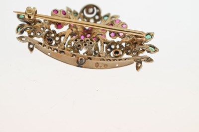 Lot 33 - Early 20th century French diamond, ruby, emerald and pearl floral brooch