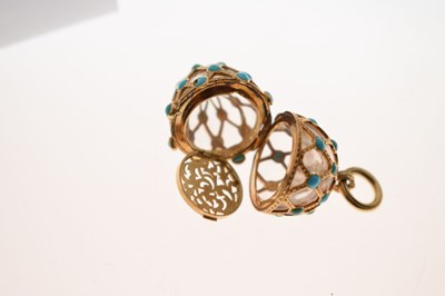 Lot 39 - Unusual yellow metal, rock crystal and turquoise vinaigrette pendant