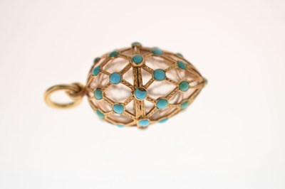 Lot 39 - Unusual yellow metal, rock crystal and turquoise vinaigrette pendant