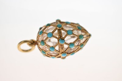 Lot 39 - Unusual yellow metal, rock crystal and turquoise vinaigrette pendant