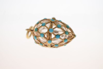 Lot 39 - Unusual yellow metal, rock crystal and turquoise vinaigrette pendant