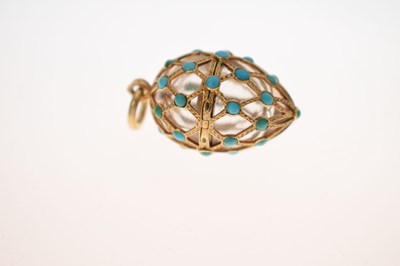 Lot 39 - Unusual yellow metal, rock crystal and turquoise vinaigrette pendant