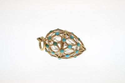 Lot 39 - Unusual yellow metal, rock crystal and turquoise vinaigrette pendant