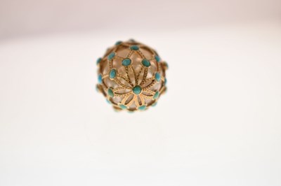 Lot 39 - Unusual yellow metal, rock crystal and turquoise vinaigrette pendant