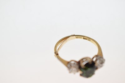 Lot 26 - Green tourmaline and diamond 18ct gold and platinum set three-stone ring