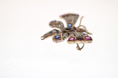 Lot 35 - Victorian ruby, sapphire, diamond and pearl set butterfly brooch