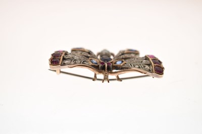 Lot 35 - Victorian ruby, sapphire, diamond and pearl set butterfly brooch