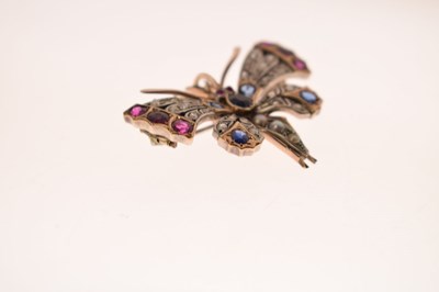 Lot 35 - Victorian ruby, sapphire, diamond and pearl set butterfly brooch