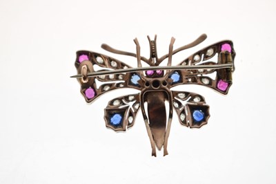 Lot 35 - Victorian ruby, sapphire, diamond and pearl set butterfly brooch