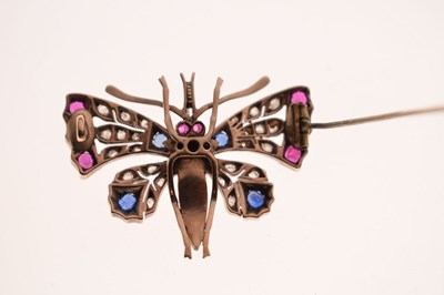 Lot 35 - Victorian ruby, sapphire, diamond and pearl set butterfly brooch