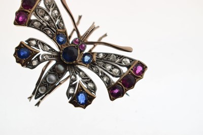 Lot 35 - Victorian ruby, sapphire, diamond and pearl set butterfly brooch
