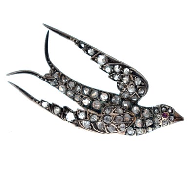 Lot 34 - Victorian diamond and ruby swallow brooch