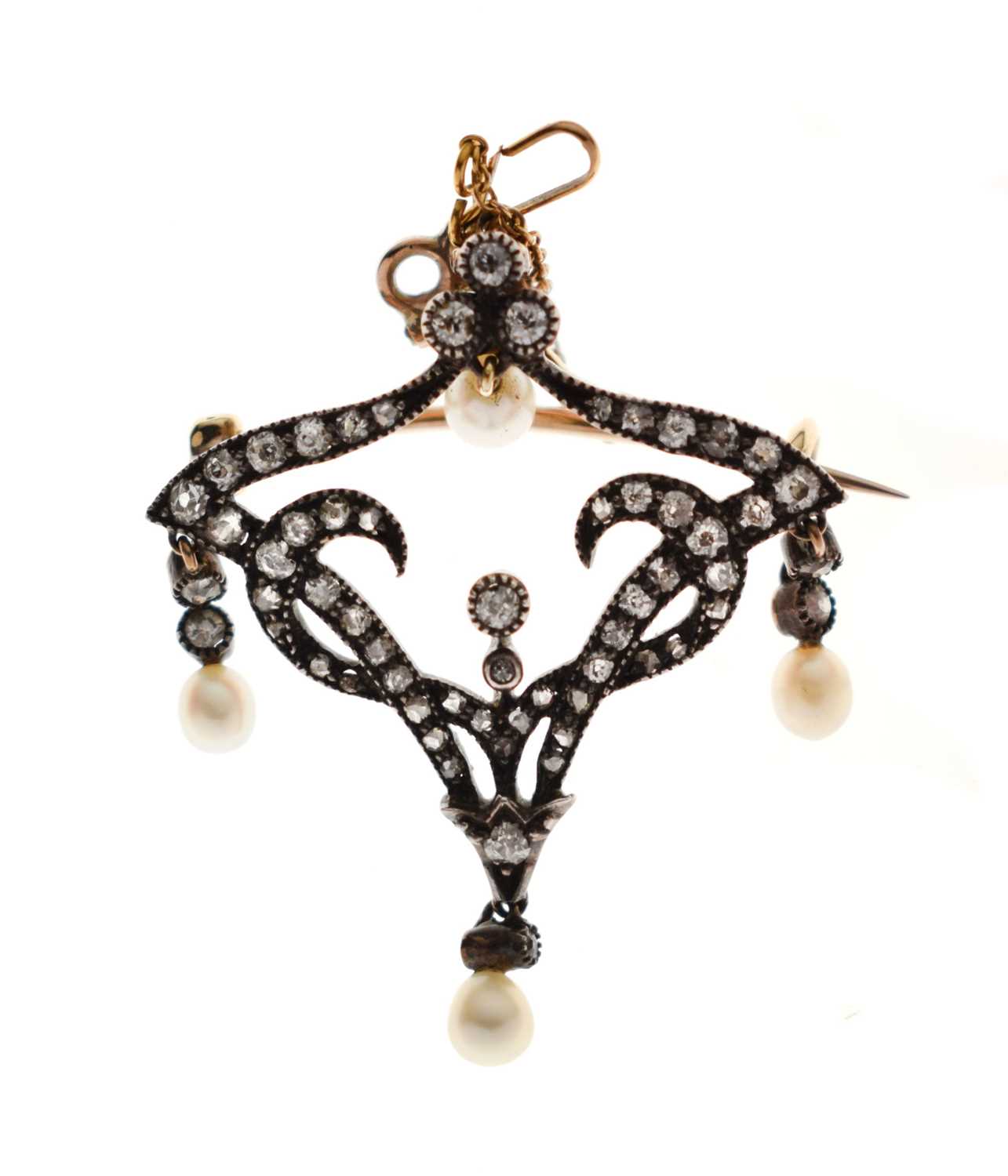 Lot 30 - Art Nouveau early 20th century diamond and pearl brooch