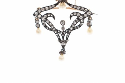 Lot 30 - Art Nouveau early 20th century diamond and pearl brooch
